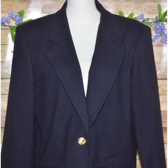 Vintage Savannah Ladies 12 Single Gold Button 100% Wool Navy Blue Blazer Jacket - Picture 2 of 9